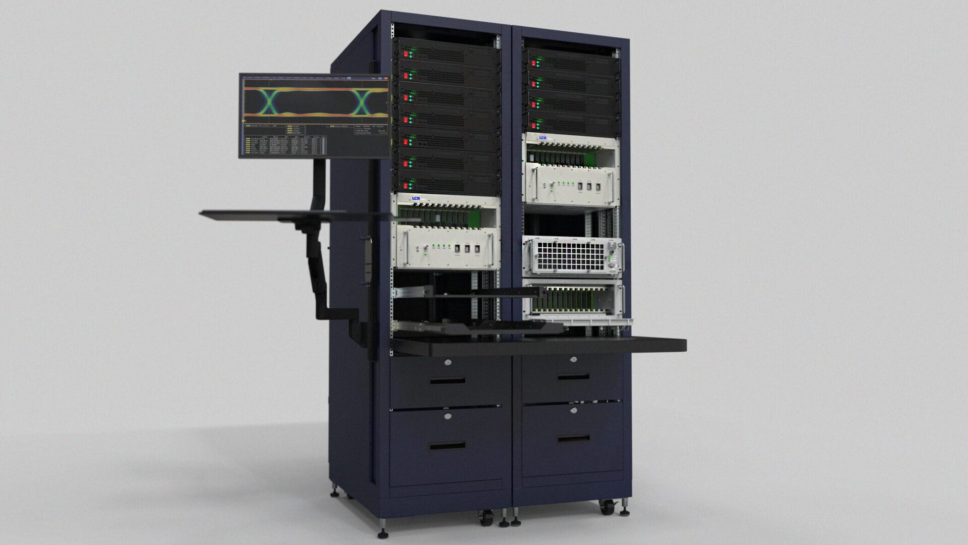 Emcor 10 Series test racks provide modular 19-inch EIA enclosures engineered for lab instrumentation, rugged test stations, and MIL-STD compliant environments.