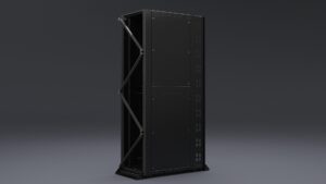 Front view of Emcor OCP ORV3 compliant server rack with open bay and integrated cable management